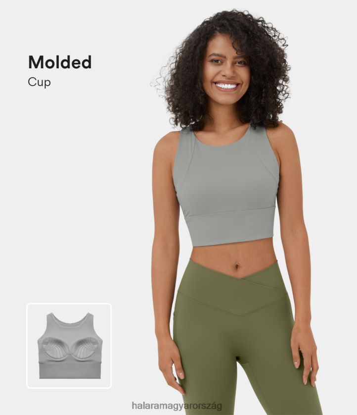 aktív ruházat Halara kerek nyakú hát nélküli racerback vágott jóga felső szellemszürke nők 8FPF801783