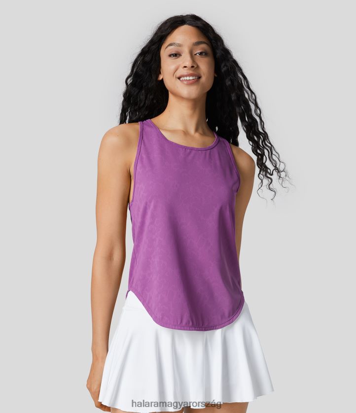 aktív ruházat Halara kerek nyakú, ívelt szegélyű camo jacquard hűvös tapintású pickleball tank felső lila aromás nyakkendőfesték nők 8FPF801736