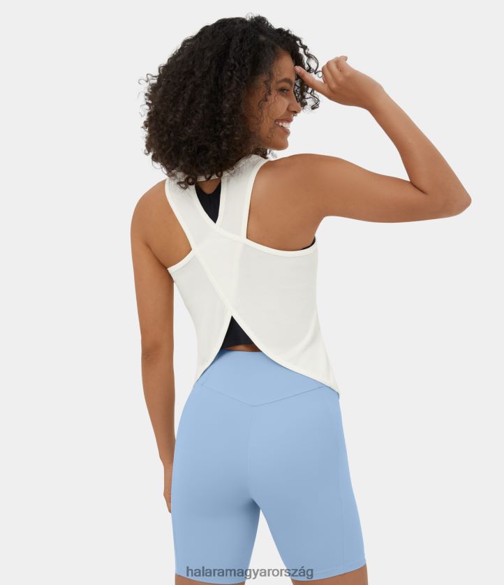 aktív ruházat Halara kivágott aszimmetrikus szegélyű áttetsző lezser felső fehér nők 8FPF801777