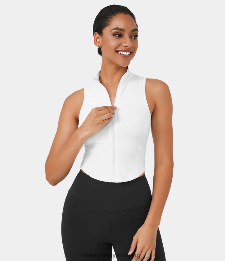 aktív ruházat Halara álnyakú cipzáras elülső ujjatlan, rövidített felső fehér nők 8FPF801724