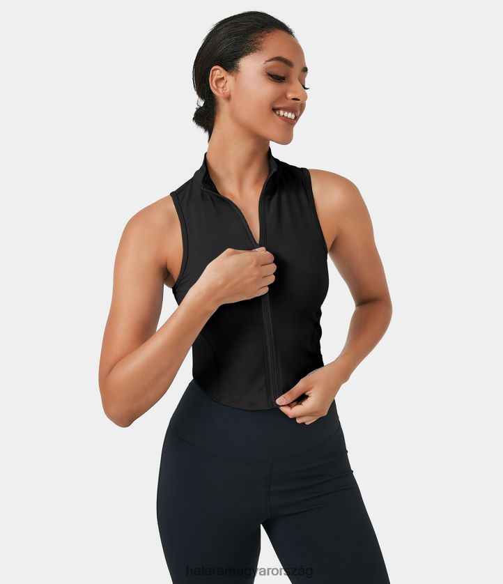 aktív ruházat Halara álnyakú cipzáras elülső ujjatlan, rövidített felső fekete nők 8FPF801751