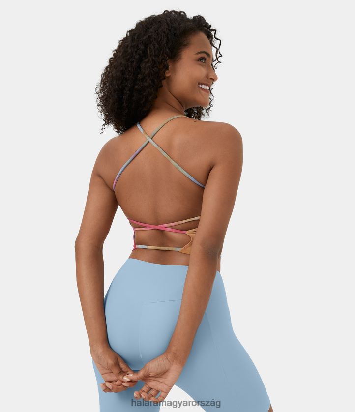 aktív ruházat Halara nyakkendőfesték u nyak nélküli, keresztben vágott jóga felső naplemente nyakkendőfesték nők 8FPF801787