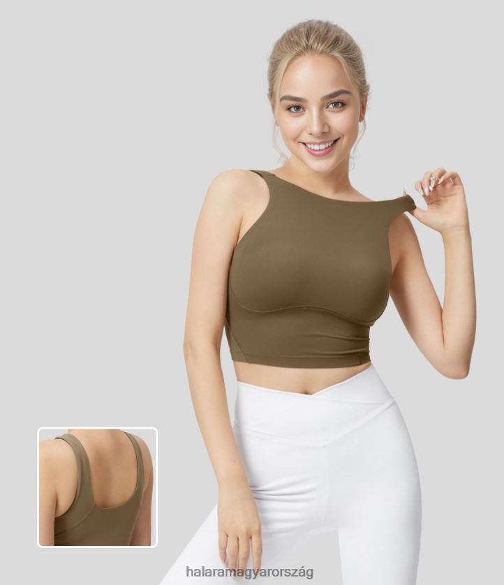 aktív ruházat Halara softlyzero kerek nyakú backless u back tömör vágott jóga felső gesztenyebarna nők 8FPF801756