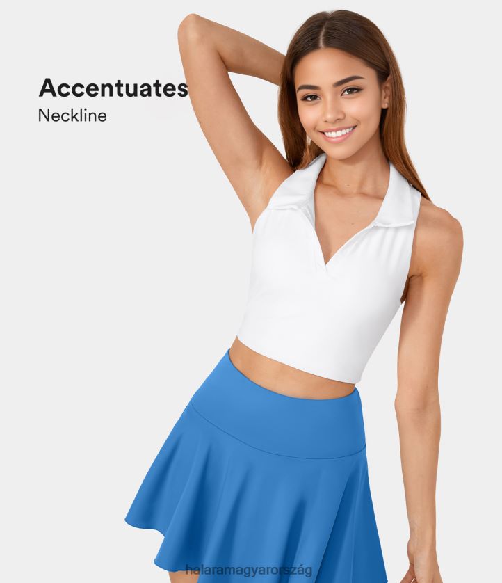 aktív ruházat Halara softlyzero légies galléros racerback hűvös tapintású vágott tenisz felső fehér nők 8FPF801726