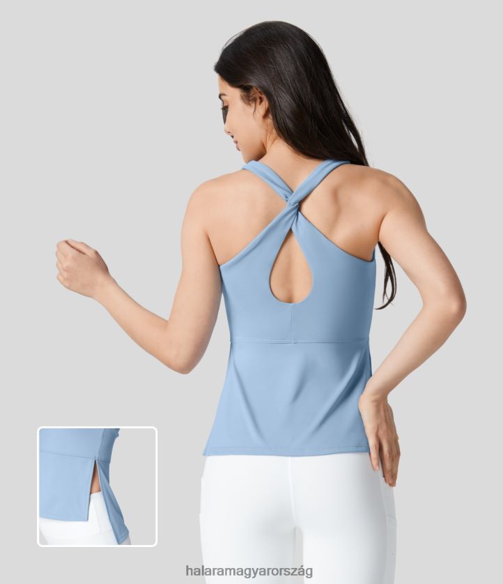 aktív ruházat Halara softlyzero légies szögletes nyakú hát nélküli kivágott keresztben csavart hát magas alacsony hasított szegély hideg érintésű jóga felső bel levegő kék nők 8FPF801743