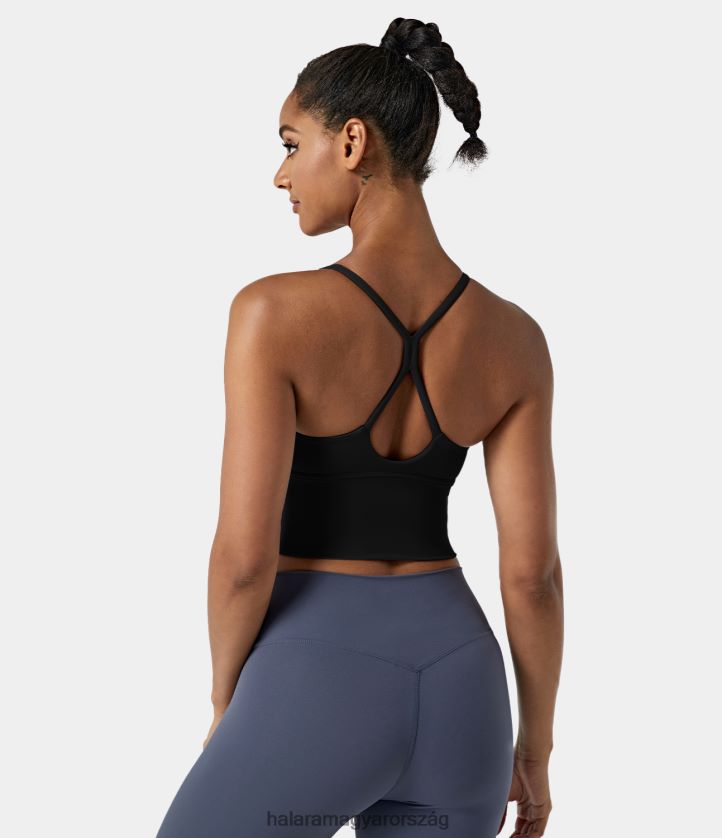 aktív ruházat Halara softlyzero plüss hát nélküli, keresztben kivágott, levágott felső fekete nők 8FPF801701