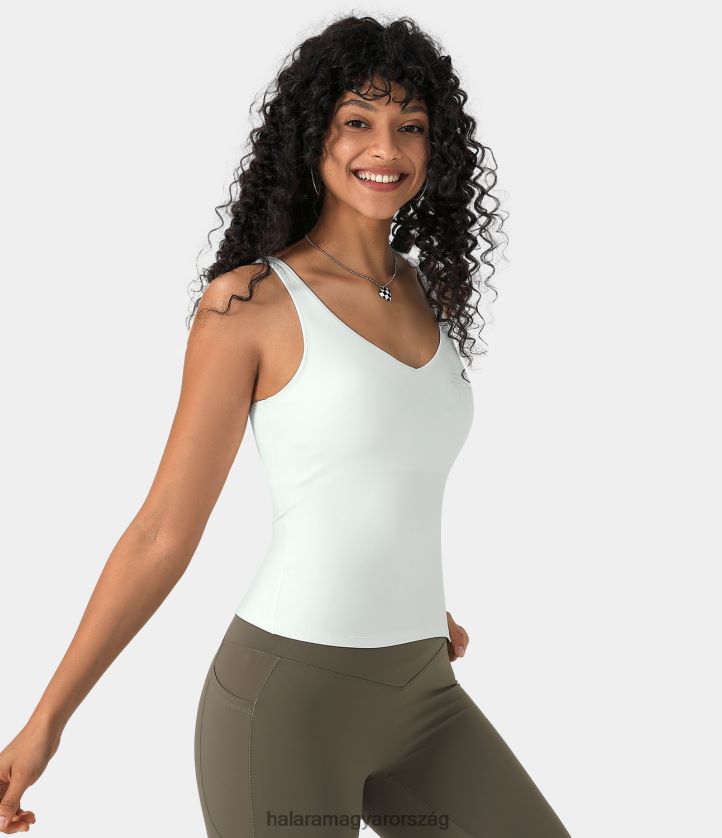 aktív ruházat Halara softlyzero plüss párnázott v nyakú sima tankfelső fehér nők 8FPF801678
