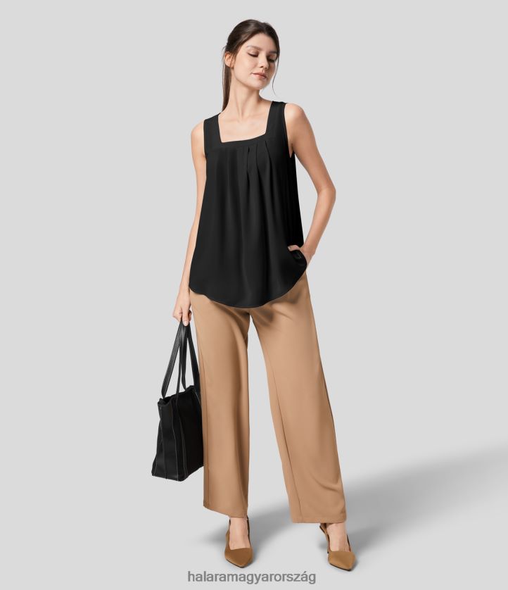 aktív ruházat Halara szögletes nyakú, szedett munkatartály felső fekete nők 8FPF801718