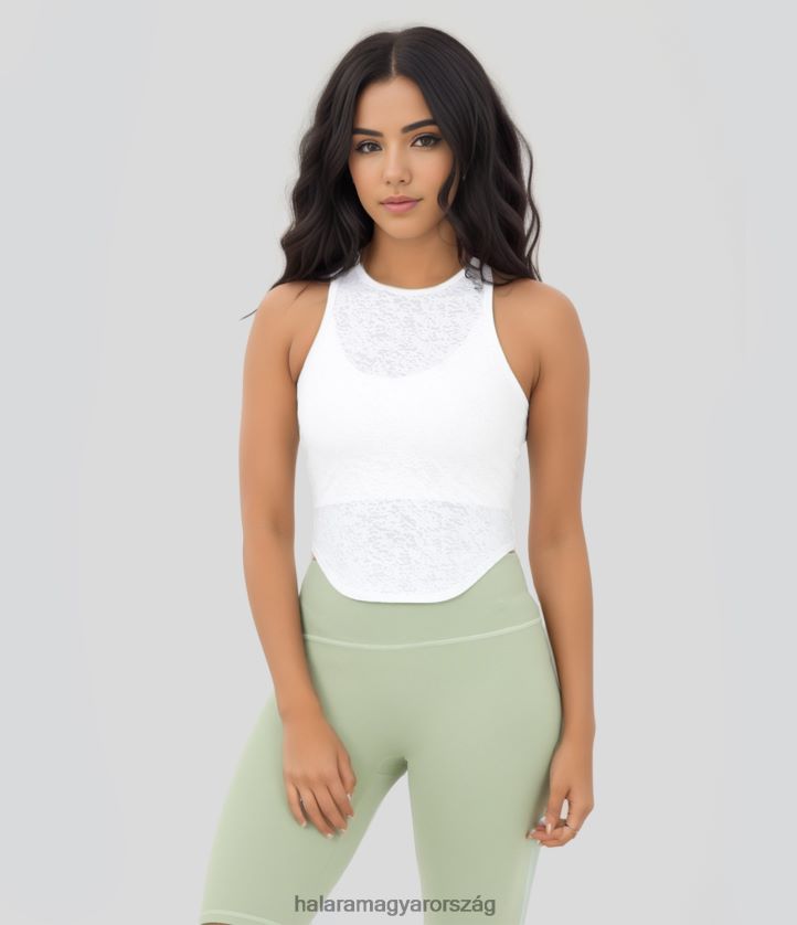 aktív ruházat Halara áttetsző kerek nyakú ívelt szegélyű jacquard jóga felső fehér nők 8FPF801723