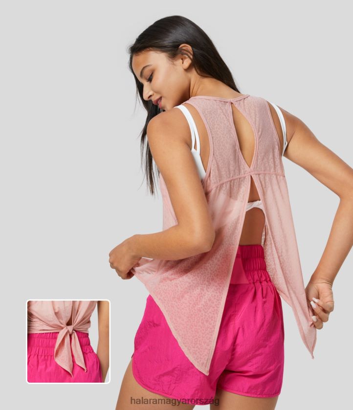 aktív ruházat Halara áttetsző kivágott, osztott nyakkendős hátú leopárd jacquard edzés tankfelső csillagpor rózsaszín nők 8FPF801739