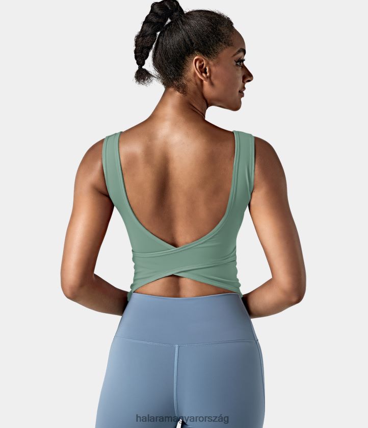 aktív ruházat Halara u nyakú, hát nélküli crossover barre balett dance tank felső sövény zöld nők 8FPF801674