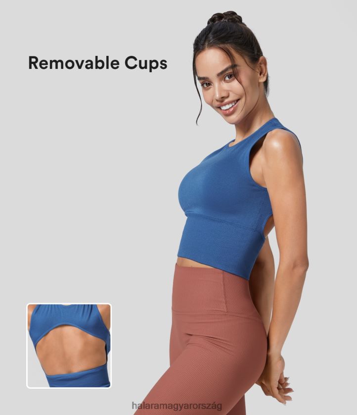 aktív ruházat Halara varrat nélküli flow környakú ujjatlan hát nélküli tömör jóga felső csillag zafír nők 8FPF801710