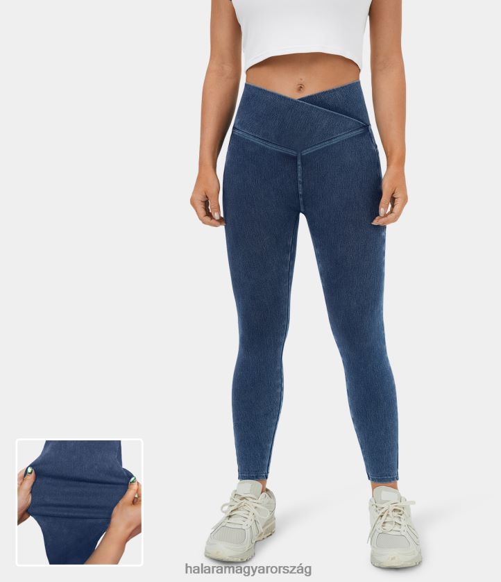 ruházat Halara magic crossover oldalzsebből mosott, rugalmas kötött farmer leggings tó kék farmer nők 8FPF801308