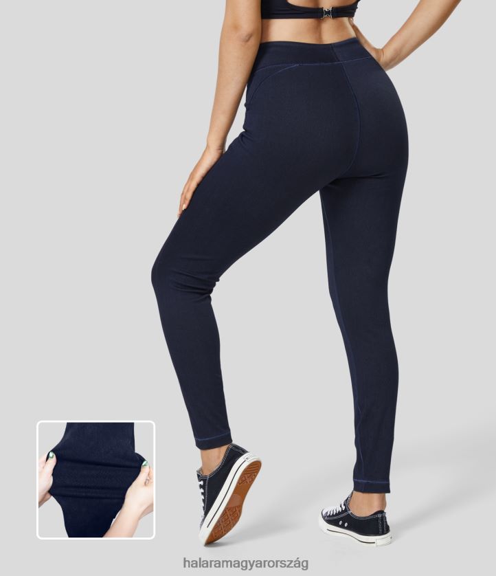 ruházat Halara magic magas derekú oldalzseb rugalmas kötött farmer lezser 7/8 leggings tinta kék farmer nők 8FPF801394