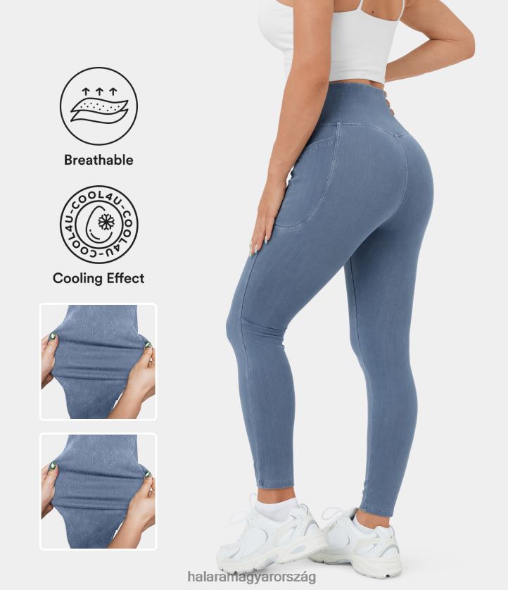 ruházat Halara varázslatos crossover pocket cool touch légáteresztő mosott, rugalmas kötött farmer alkalmi leggings pasztell kék farmer nők 8FPF801385