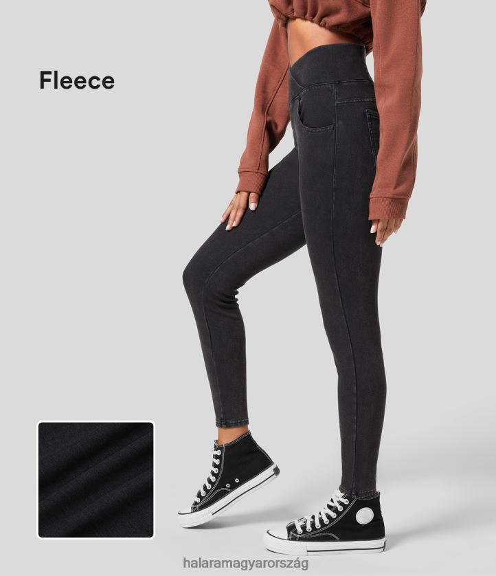 ruházat Halara varázslatos magas derekú crossover több zseb rugalmas kötött farmer polár alkalmi 7/8 leggings komor fekete farmer nők 8FPF801345