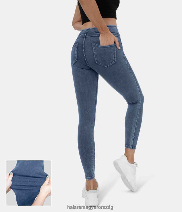 ruházat Halara varázslatos magas derekú hátsó oldalzseb rugalmas kötött farmer alkalmi leggings mosott farmer fehérített kék nők 8FPF80101