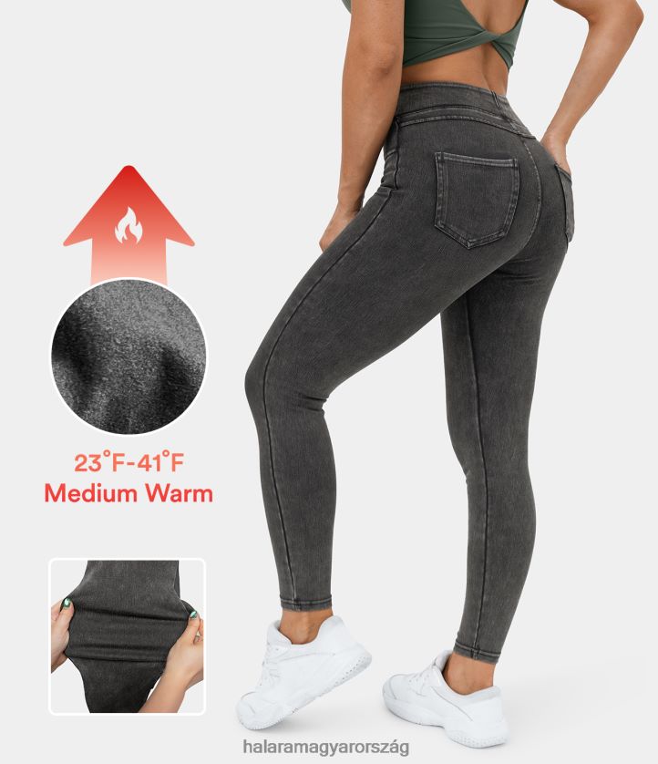 ruházat Halara varázslatos magas derekú hátsó oldalzseb rugalmas kötött farmer polár alkalmi leggings farmer fekete nők 8FPF801384