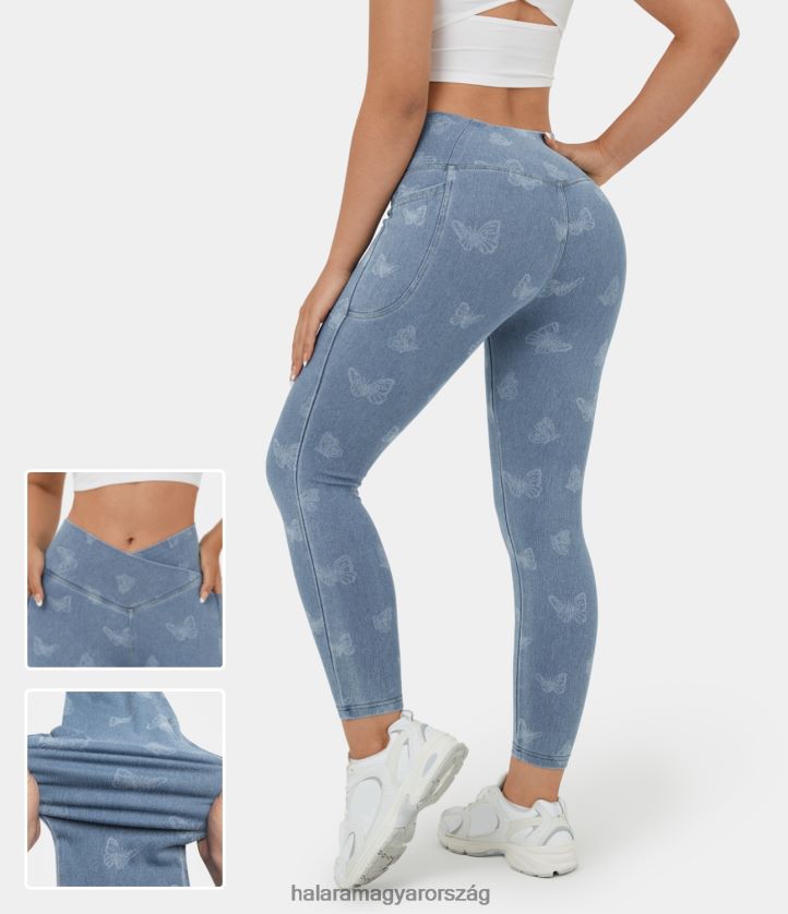 ruházat Halara varázslatos, magas derekú, keresztezett oldalzseb pillangómintás rugalmas kötött farmer alkalmi 7/8 leggings farmer pillangómintás nők 8FPF801356