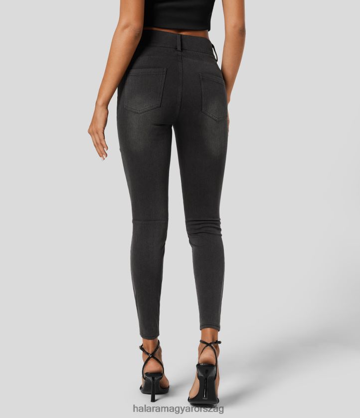 ruházat Halara varázslatos magas derekú, több zsebes 7/8-as rugalmas kötött farmer alkalmi motoros leggings piszkosszürke fekete farmer nők 8FPF801334