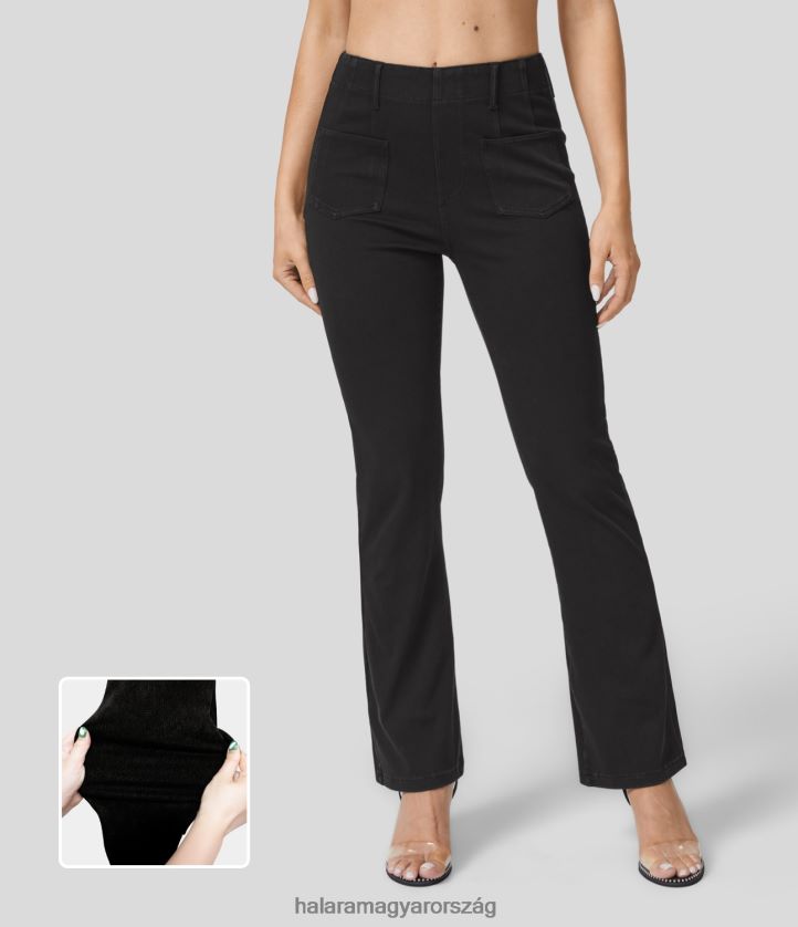 ruházat Halara magic középen emelkedő elülső zsebes rugalmas kötött alkalmi bootcut farmernadrág farmer fekete nők 8FPF801360