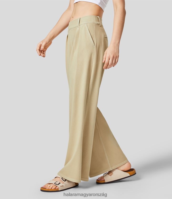 ruházat Halara magic középen emelkedő oldalzseb színes, rugalmas kötött alkalmi széles szárú farmernadrág jade bambusz zöld farmer nők 8FPF801341