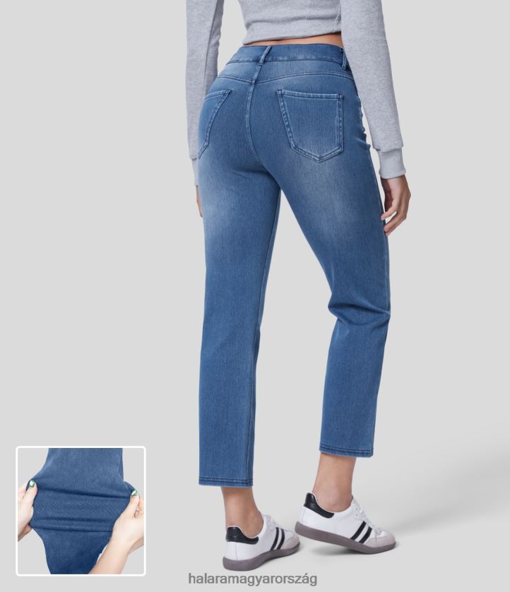 ruházat Halara magic középen emelkedő több zsebes egyenes szárú mosott, rugalmas kötött munkafarmer mosott farmer tó kék nők 8FPF80412