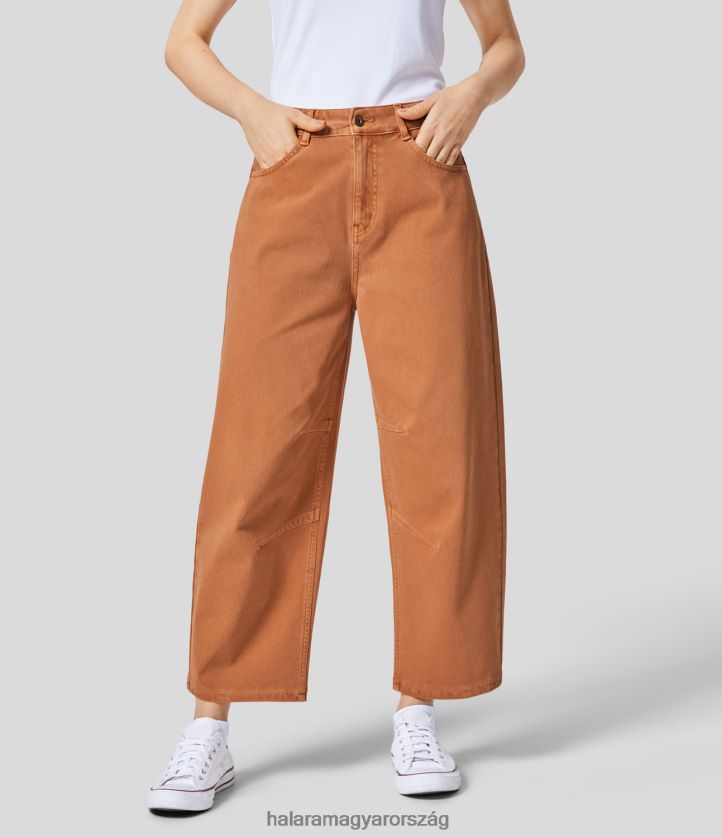 ruházat Halara varázslatos középen emelkedő gomb cipzár több zseb színes, rugalmas kötött alkalmi kúpos farmer bíbor farmer nők 8FPF801366