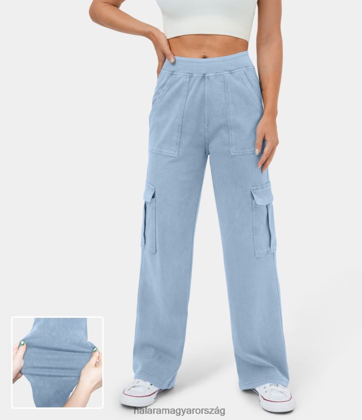 ruházat Halara varázslatos középen emelkedő több zsebes egyenes szárú, rugalmas kötött alkalmi cargo farmernadrág mosott farmer világoskék nők 8FPF80105