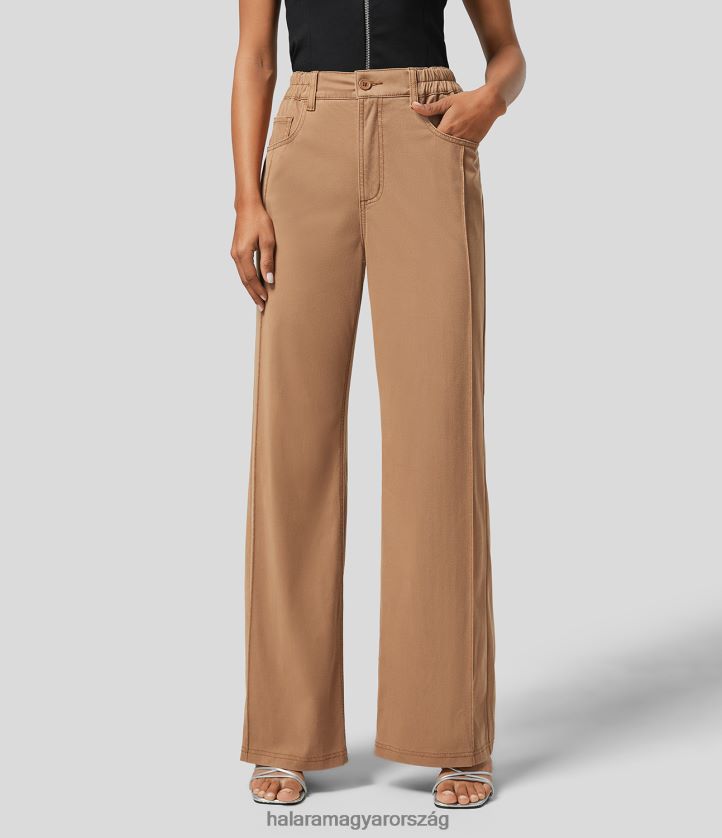 ruházat Halara varázslatos középső gomb cipzár több zseb széles szárú színes rugalmas kötött alkalmi farmer narancs torta farmer nők 8FPF801346