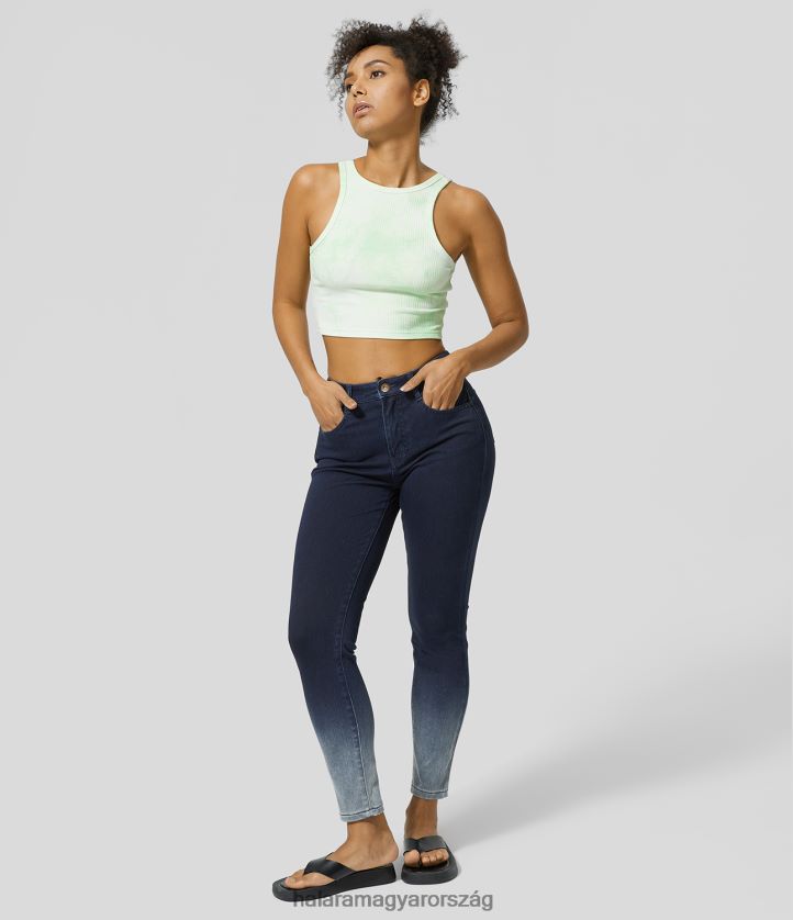 ruházat Halara varázslatos középső gomb cipzár több zsebes színátmenetes rugalmas kötött alkalmi szűk farmer azúrkék színátmenetes farmer nők 8FPF801391