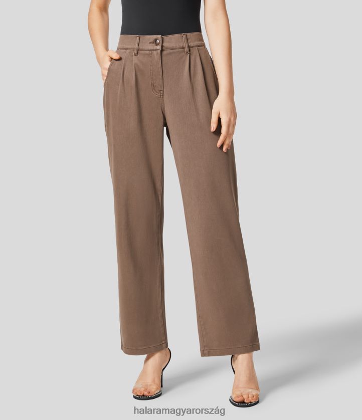 ruházat Halara varázslatos középső gombos cipzáras oldalzseb egyenes láb színes, rugalmas kötött alkalmi farmernadrág kókusz farmer nők 8FPF801382