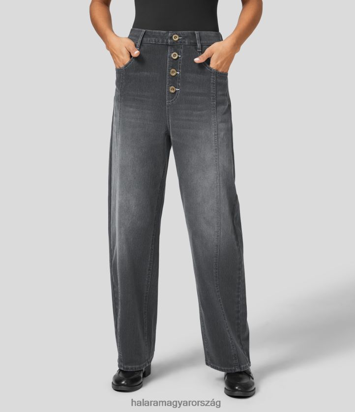 ruházat Halara varázslatos magas derekú dekoratív gomb több zseb egyenes szárú mosott rugalmas kötött alkalmi boyfriend farmer fényes szürke farmer nők 8FPF801383