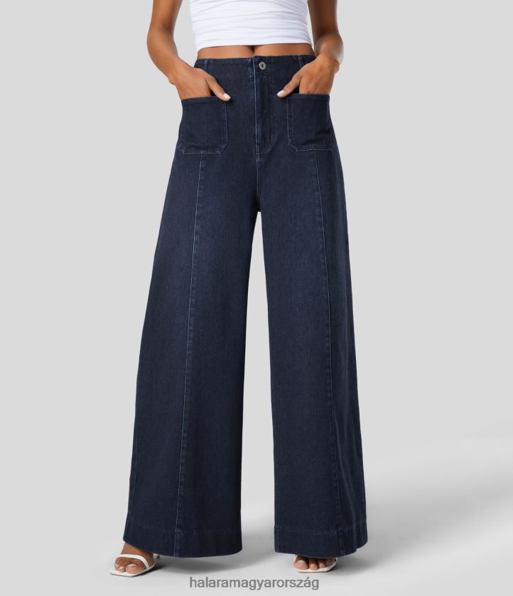 ruházat Halara varázslatos magas derekú elülső zsebek mosott, rugalmas kötött alkalmi széles szárú farmernadrág eredeti nők 8FPF801363