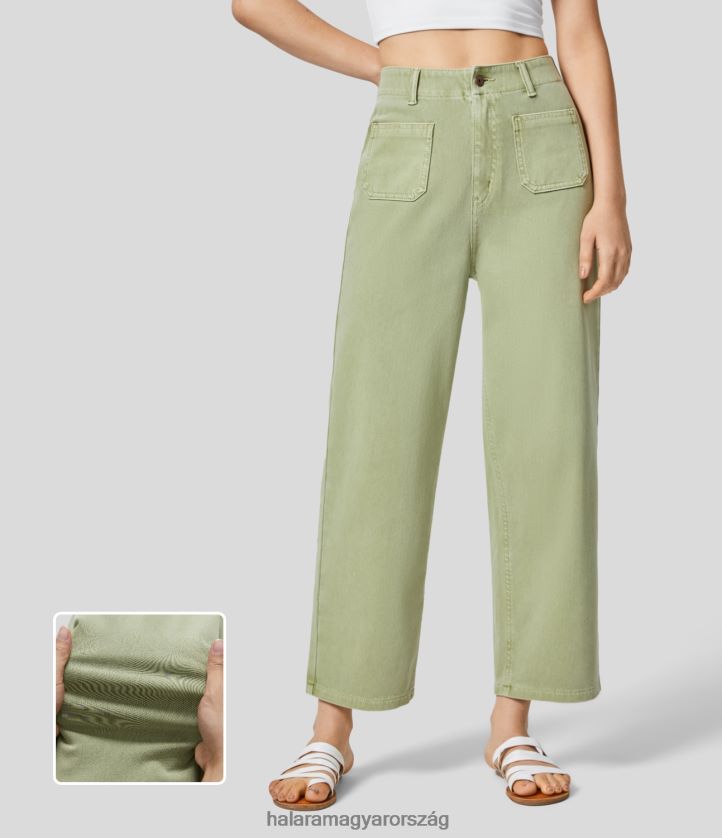 ruházat Halara varázslatos magas derekú gomb cipzár elülső oldalzseb egyenes láb színes rugalmas kötött alkalmi boyfriend farmer zafír zöld farmer nők 8FPF801407