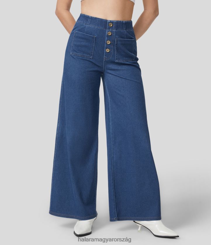 ruházat Halara varázslatos magas derekú gomb több zseb mosott rugalmas kötött alkalmi széles szárú teljes hosszúságú farmer sárgabarackkék farmer nők 8FPF801352