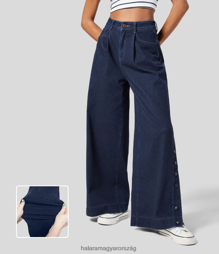 ruházat Halara varázslatos, magas derekú gombos cipzár, több zseb osztott, rugalmas kötött alkalmi széles szárú teljes hosszúságú farmer mélykék vízi farmer nők 8FPF801340