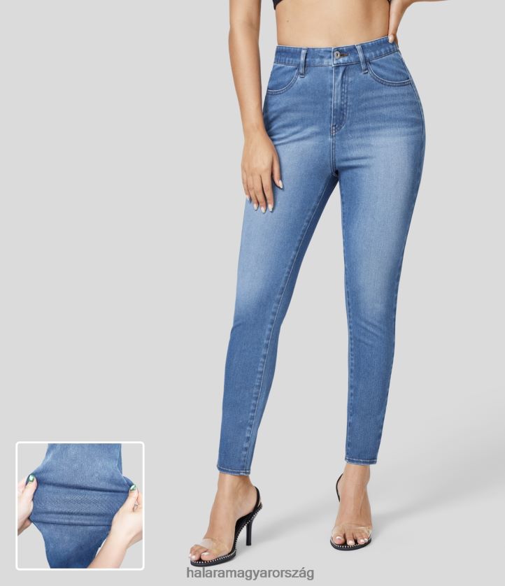 ruházat Halara varázslatos magas derekú gombos cipzár több zsebbel mosott, rugalmas kötött alkalmi farmernadrág világos farmerkék nők 8FPF801392