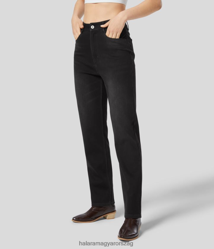 ruházat Halara varázslatos magas derekú gombos cipzár több zsebes egyenes lábú kockás polár rugalmas kötött alkalmi farmer farmer fekete nők 8FPF801400