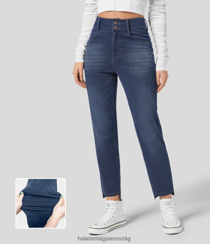 ruházat Halara varázslatos magas derekú gombos cipzár több zsebes egyenes szárú mosott rugalmas kötött alkalmi farmer jet kék farmer nők 8FPF801330