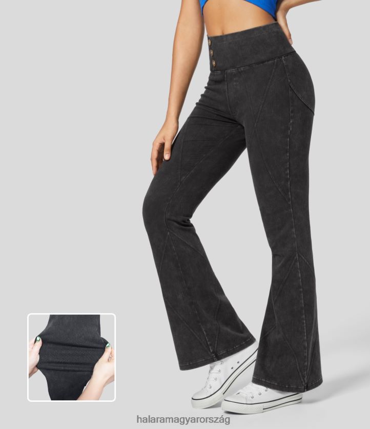 ruházat Halara varázslatos, magas derekú gombos, mosott, rugalmas kötött lezser farmernadrág fekete szürke farmer nők 8FPF80340