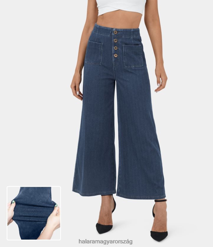 ruházat Halara varázslatos magas derekú gombzsebek mosott, rugalmas kötött alkalmi széles szárú farmernadrág sárgabarackkék farmer nők 8FPF801318