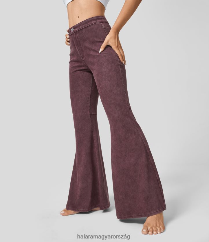 ruházat Halara varázslatos magas derekú hátsó zsebben mosott, rugalmas kötött alkalmi szuper kiszélesedő farmernadrág mosott farmer windsor bor nők 8FPF80312