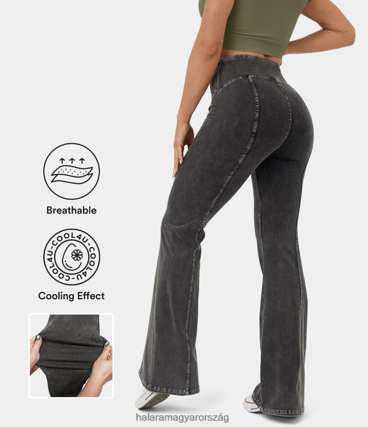ruházat Halara varázslatos, magas derekú, hűvös tapintású, légáteresztő mosott, rugalmas kötött alkalmi flare farmer szénfekete farmer nők 8FPF801358
