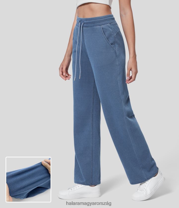 ruházat Halara varázslatos magas derekú, húzózsinóros oldalzseb egyenes lábú gofri, rugalmas kötött alkalmi farmer világoskék gofri nők 8FPF801351