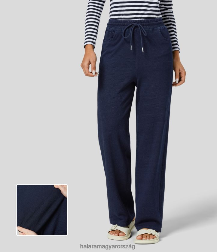 ruházat Halara varázslatos magas derekú húzózsinóros oldalzseb egyenes szárú, rugalmas kötött alkalmi farmernadrág kék gofri farmer nők 8FPF801365