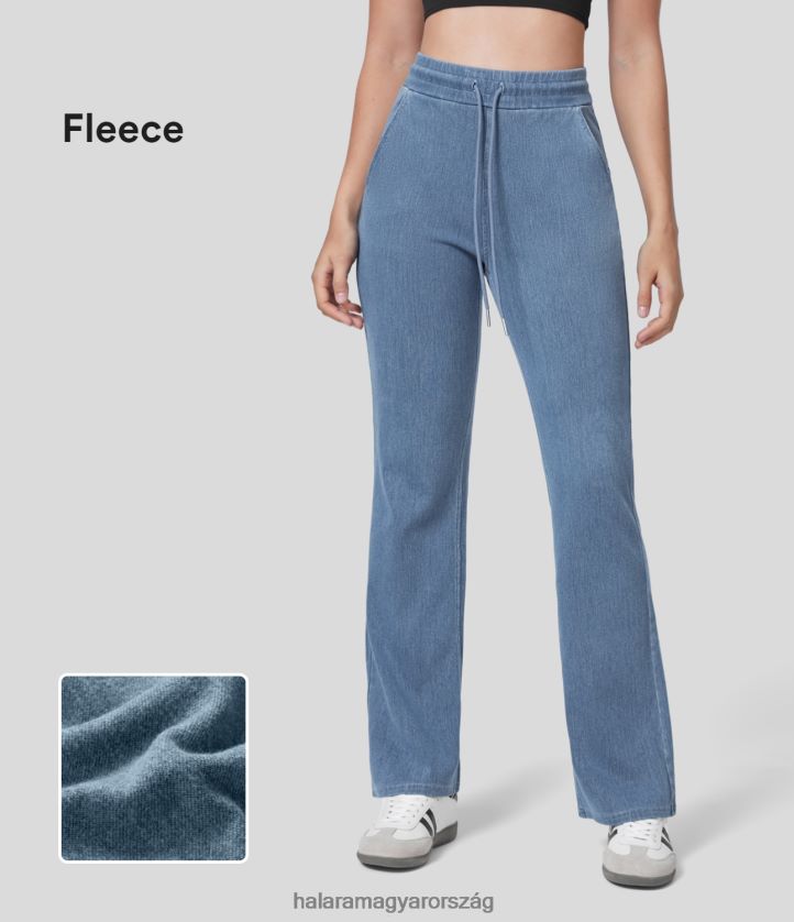 ruházat Halara varázslatos magas derekú húzózsinóros oldalzseb rugalmas kötött enyhén kiszélesedő alkalmi polár farmer világos farmerkék nők 8FPF80373