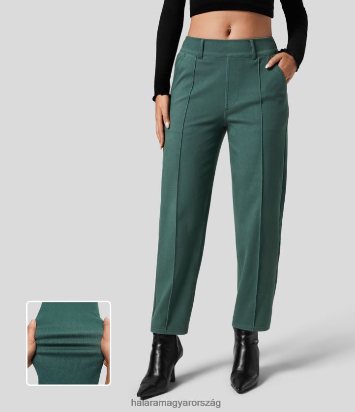 ruházat Halara varázslatos magas derekú oldalzseb színes, rugalmas kötött alkalmi kúpos farmernadrág esőerdő zöld farmer nők 8FPF801376