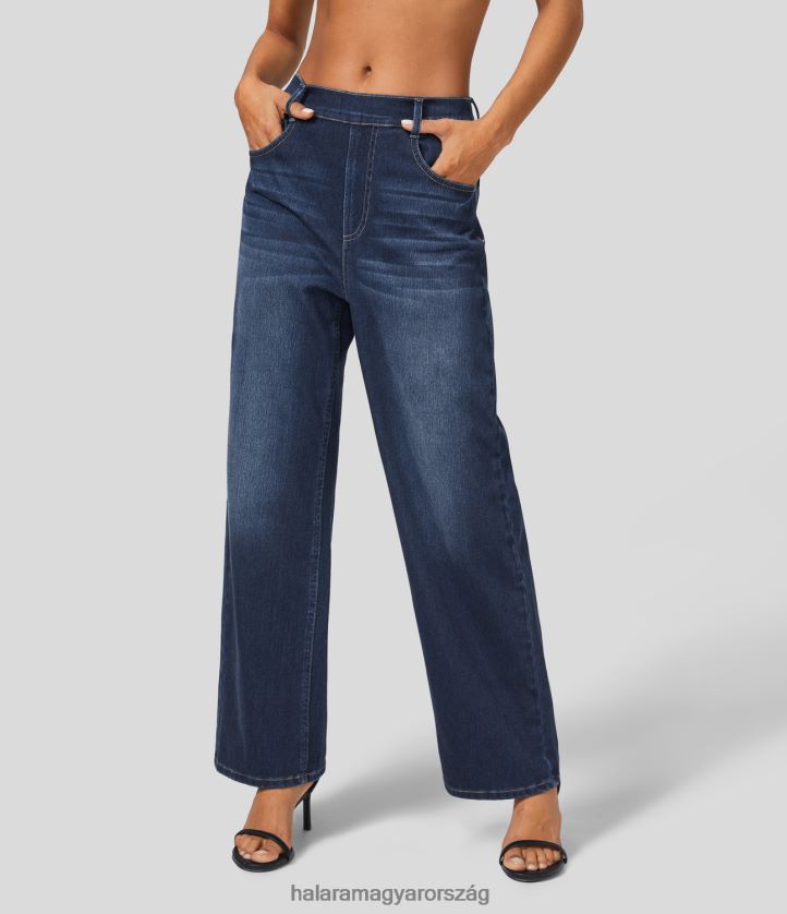 ruházat Halara varázslatos magas derekú, több zsebbel mosott, rugalmas kötött alkalmi boyfriend farmernadrág kék farmert festeni nők 8FPF801324