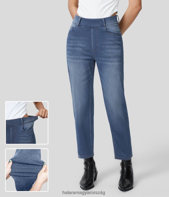 ruházat Halara varázslatos magas derekú, több zsebbel mosott, rugalmas kötött alkalmi kúpos farmernadrág fehérített kék farmer nők 8FPF801393